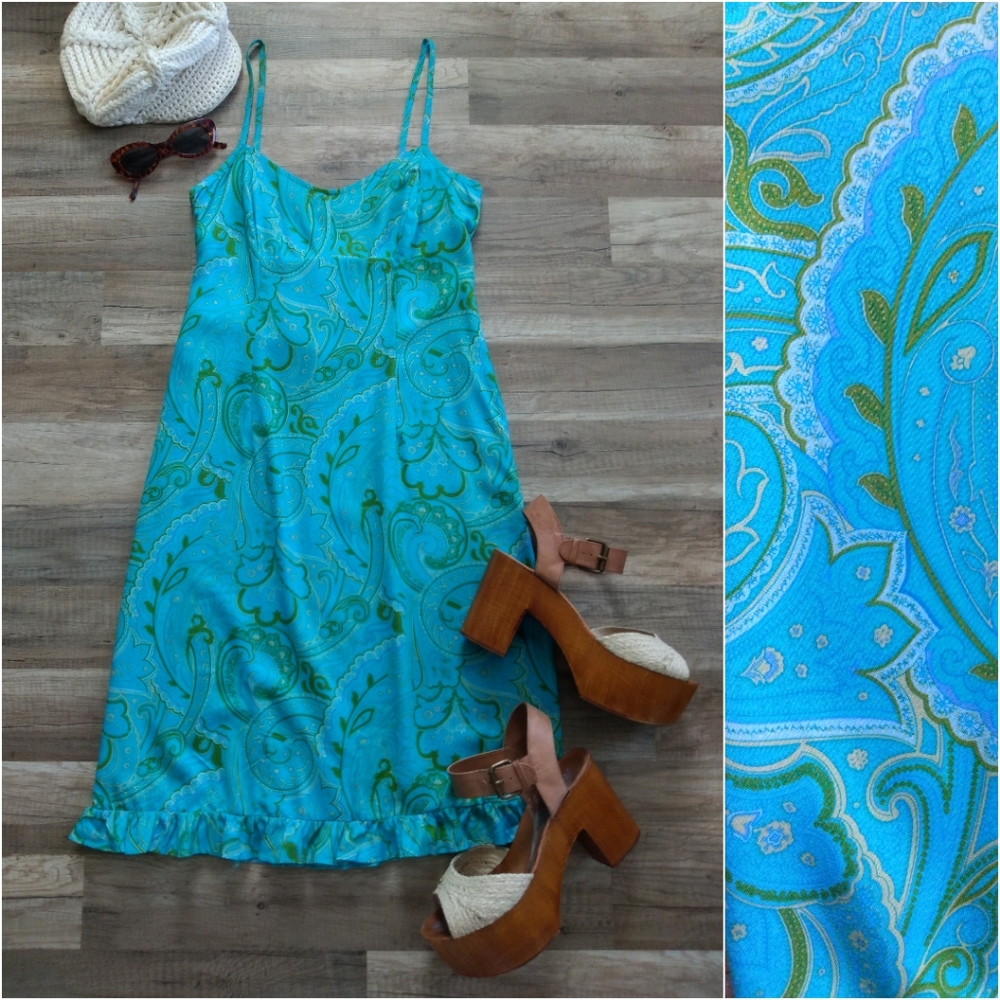 VINTAGE Paisley Dress Small 90s Y2K No Boundaries Spaghetti Strap Sundre…
